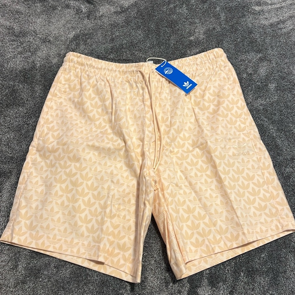 NWT Adidas monogram shorts large cream colored